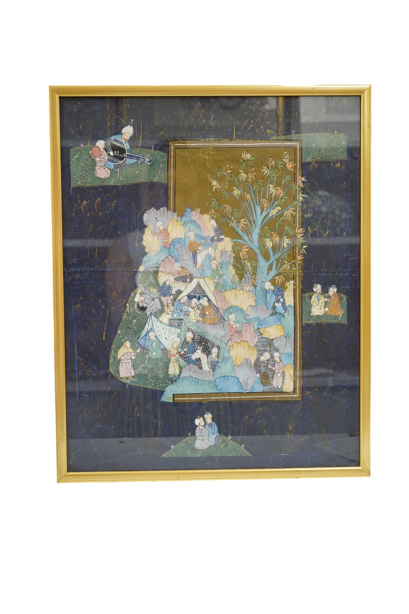 A framed Persian gouache, 39cm x 49cm